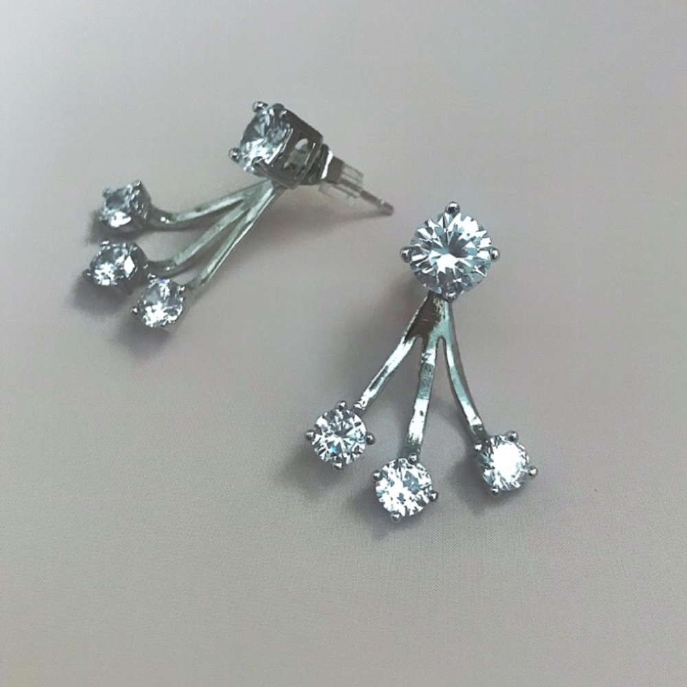 Cubic zirconia Silver ear jackets - Picture 3 of 3